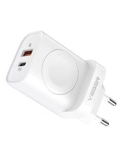 VEGER wall charger USB + Type C + charger compatible with Apple Watch PD 25W W002E white