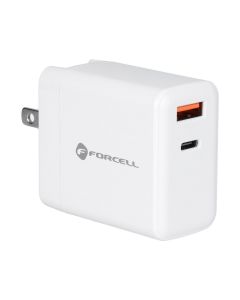 Travel Charger FORCELL 3in1 with USB C and USB A sockets - 3A 45W with PD and QC 4.0 function with changable plugs