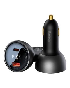BASEUS car charger USB A + Type C with digital display + cable Type C to Type C PD3.1 QC3.0 3A 140W black