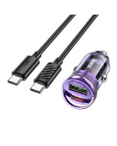 HOCO car charger USB A + Type C + cable Type C to Type C PD QC3.0 3A 30W Z53A purple