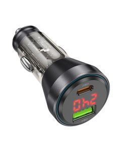 HOCO car charger USB A + Type C with digital display + cable Type C to Lightning PD QC3.0 3A 48W NZ12B transparent black