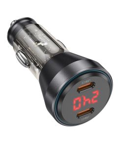 HOCO car charger 2 x Type C with digital display PD QC3.0 3A 60W NZ12C transparent black