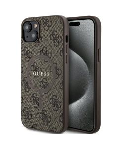 Original faceplate case GUESS GUHMP15MG4GFRW for iPhone 15 Plus / 14 Plus 6.7 (Leather 4G Metal Logo / brown)