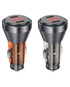 HOCO car charger 2 x Type C with digital display PD QC3.0 3A 60W NZ12C transparent orange