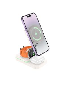 HOCO wireless charger 3in1 compatible with MagSafe 15W CQ10 milky white