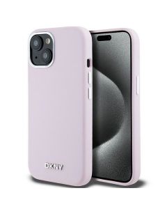 DKNY case for IPHONE 15 compatible with MagSafe DKHMP15SSMCHLP (DKNY HC MagSafe Silicone W/Horizontal Metal Logo) pink