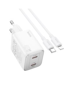 HOCO charger 2 x Type C +  cable Type C to Lightning PD QC 45W GaN N42 white