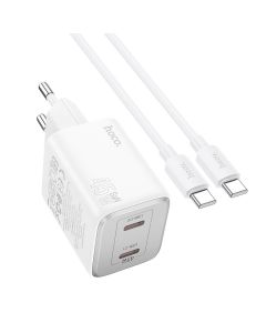 HOCO charger 2 x Type C +  cable Type C to Type C PD QC 45W GaN N42 white