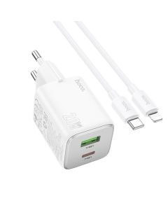 HOCO charger USB A + Type C + cable Type C to Lightning PD QC 3A 20W N41 white